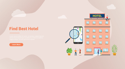 Poster - find hotel or search hotels concept for website template banner or landing homepage with modern flat