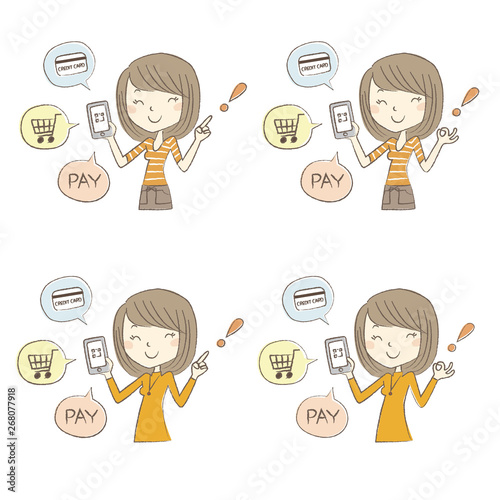 キャッシュレス スマホ決済 スマホをもつ女性のイラスト Buy This Stock Vector And Explore Similar Vectors At Adobe Stock Adobe Stock