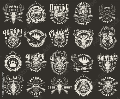 Vintage monochrome hunting club labels
