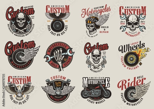 Obraz motocykl  kolorowe-etykiety-motocyklowe