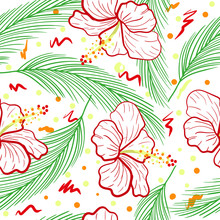 Seamless Pattern Whith Red White Hibiscus