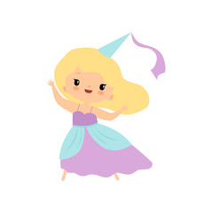 Canvas Print - Cute Blonde Little Fairytale Princess Girl Cartoon Vector Illustration