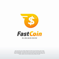 Wall Mural - fast coin logo with wings designs concept vector, fast cash logo template, money logo designs