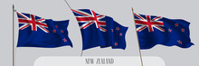 Set Of New Zealand Waving Flag On Isolated Background Vector Illustration