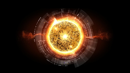 Fototapete - Futuristic graphic user interface head up display screen with digital holographic Nuclear Fusion energy simulator display for digital background
