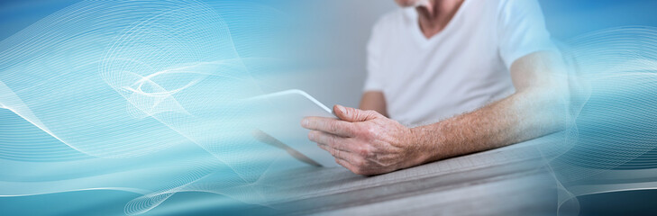 Tablet using. panoramic banner