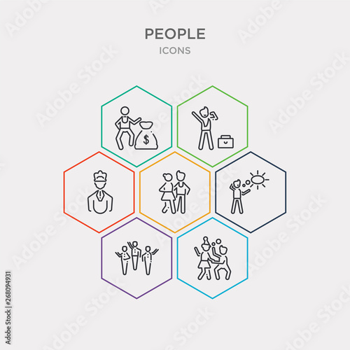 Fotomural simple set of man partying, team work success, man with an idea, woman and man partners icons, contains such as icons with crown, success happy, with money and more
