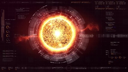 Poster - Futuristic graphic user interface head up display screen with digital holographic Nuclear Fusion energy simulator display for digital background