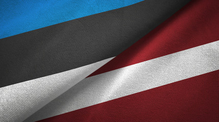 Estonia and Latvia two flags textile cloth, fabric texture