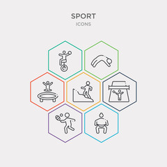 Wall Mural - simple set of sumo, tennis ball, tennis court, trail running icons, contains such as icons trampolining, tumbling, unicycling handball and more. 64x64 pixel perfect. infographics vector