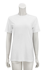 Wall Mural - White plain shortsleeve cotton T-Shirt on a female mannequin isolated on white background with clipping path