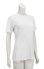 Wall Mural - White plain shortsleeve cotton T-Shirt on a female mannequin isolated on white background with clipping path