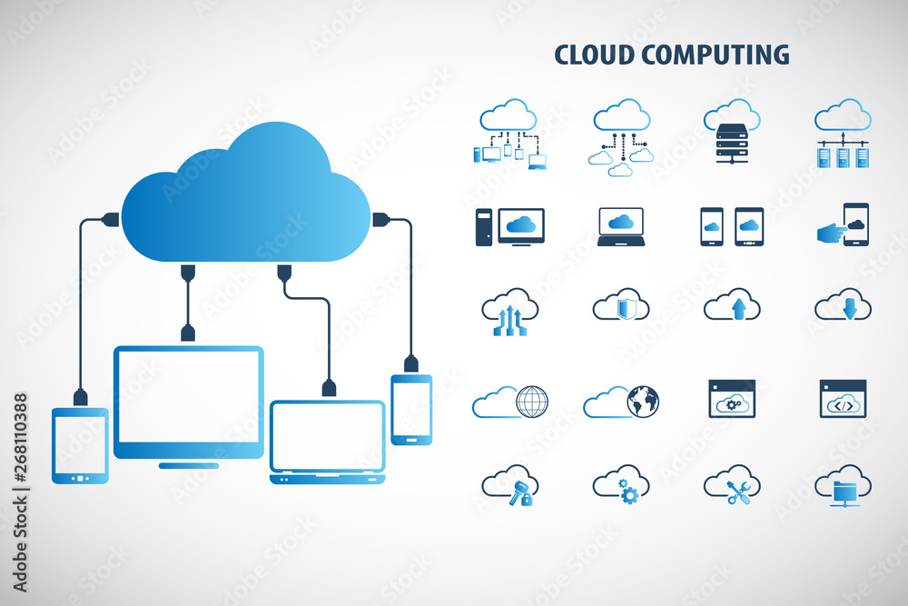 Cloud computing - Devices connected to the "cloud". EPS10 vector. - obrazy, fototapety, plakaty 