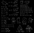 Blackboard mathematical vector pattern with geometrical figures and formulas, used for school education and document decoration. Isolated, you can use any color of background.