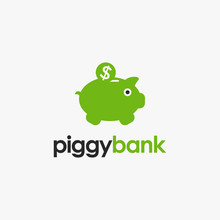 Piggybank And Coin Logo Vector, Piggybank Logo Icon Vector Template On White Background