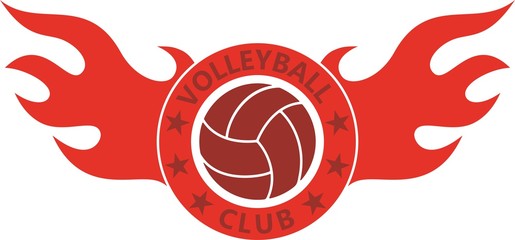 Wall Mural - Color illustration of a volleyball club logo. Volleyball fire and text