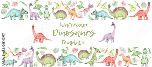Watercolor dinosaurs banner Wallpaper Mural