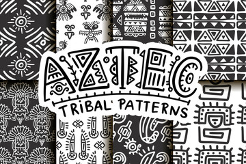 Wall Mural - seamless aztec vector pattern set. tribal traditional indian fabric design collection. folk vintage 