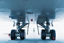 Chassis Cargo Aircraft Boeing 747. Airport In Winter.