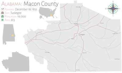  Large and detailed map of Macon county in Alabama, USA