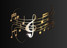 Gold Music Notes On A Solid Black Background