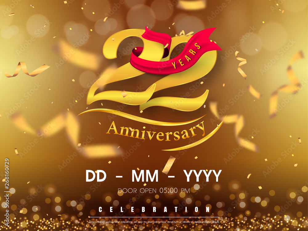 22 years anniversary logo template on gold background. 22nd celebrating ...