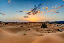 Sunset In The Sahara Desert In Morocco