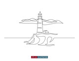 Fototapeta  - Continuous line drawing of lighthouse. Template for your design works. Vector illustration.