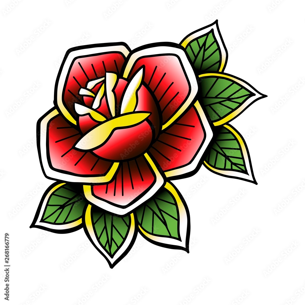 Old tattooing school colored icon with roses symbol isolated vector ...
