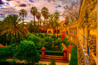 Beautiful amazing gardens in Reales Alcazares in Seville - residence developed from a former Moorish Palace in Andalusia, Spain