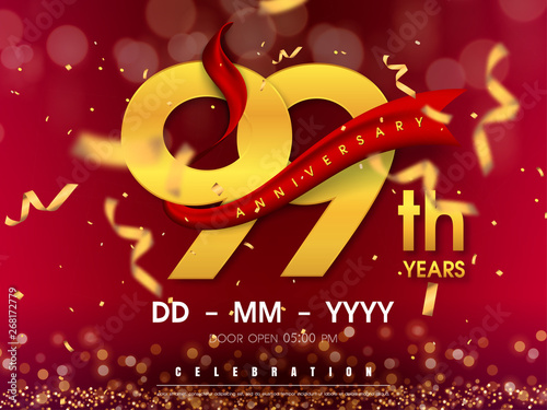 Photographie 99 years anniversary logo template on gold background