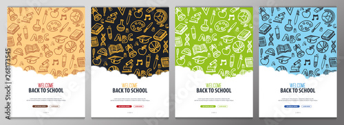 Fotomural Set of Back to School banners with hand draw doodle background