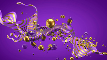 Beautiful group background with elements, color and gold. 3d illustration, 3d rendering.