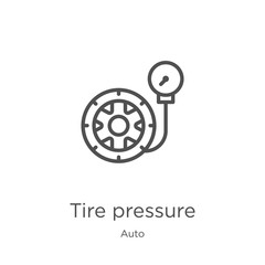 Wall Mural - tire pressure icon vector from auto collection. Thin line tire pressure outline icon vector illustration. Outline, thin line tire pressure icon for website design and mobile, app development.