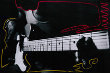 Low Res Mixed Media Print Of A Man Playing Electric Guitar With Chalk Markings Added