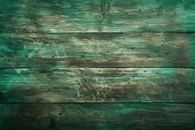 Old Grunge Rustic Green Brown Dark Scratched Wood Texture Background. Text Space, Empty Template.