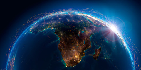 detailed air routes on earth. 3d rendering