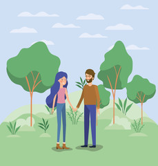 Wall Mural - young couple lovers in the field