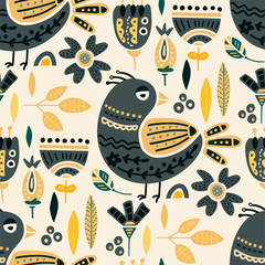 Wall Mural - Tribal bird seamless vector pattern.