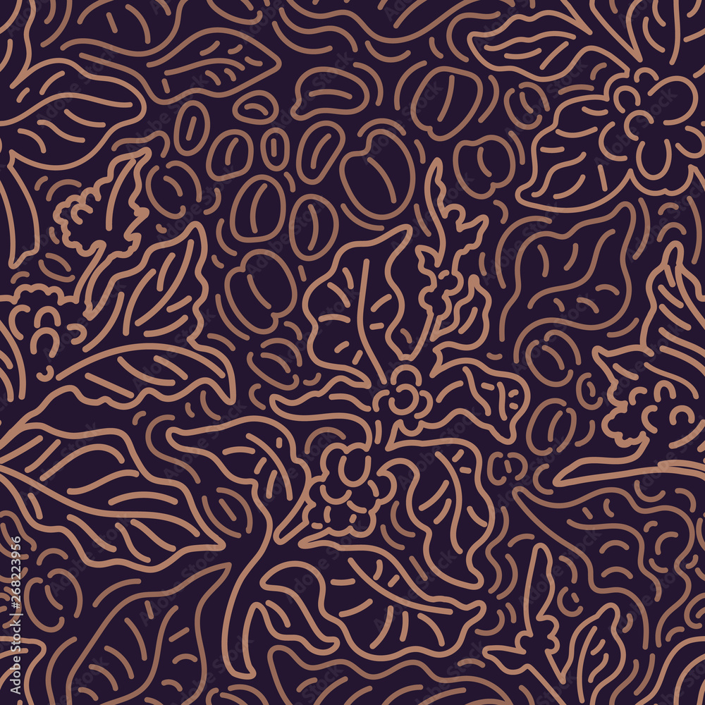 Vector seamless pattern. Art line of coffee tree Stock Vector | Adobe Stock