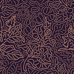 Vector seamless pattern. Art line of coffee tree