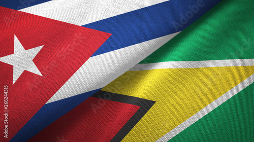 Cuba and Guyana two flags textile cloth, fabric texture Canvas Print