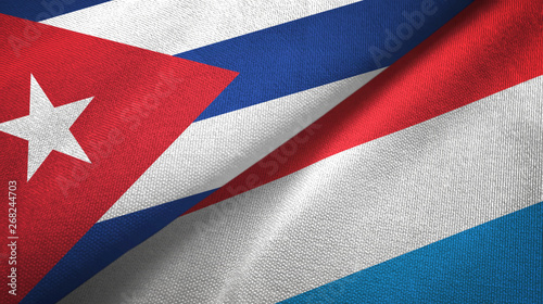 Photo Cuba and Luxembourg two flags textile cloth, fabric texture