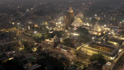 Wall Mural - Jagannath temple at night, Orissa, India, 4k aerial drone footage