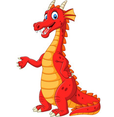 Poster - Cartoon happy red dragon presenting