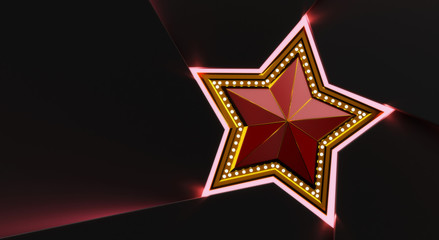 Poster - gold star with lights isolated on Black background.