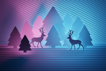 Wall Mural - Colorful Chrsitmas scene with reindeers