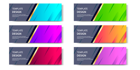 Wall Mural - 6 Set of Abstract geometric business banner template with vibrant dynamic color gradation in blue, purple, red, orange and green