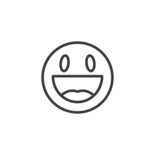 Happy Face Emoji Line Icon. Grinning Face Smiley Linear Style Sign For Mobile Concept And Web Design. Happy Smile Emoticon Outline Vector Icon. Symbol, Logo Illustration. Vector Graphics