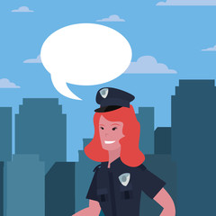 Canvas Print - female policeman speech bubble city street